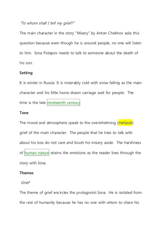is there any essay on the MISERY a short-stories by Anton Chekhov?